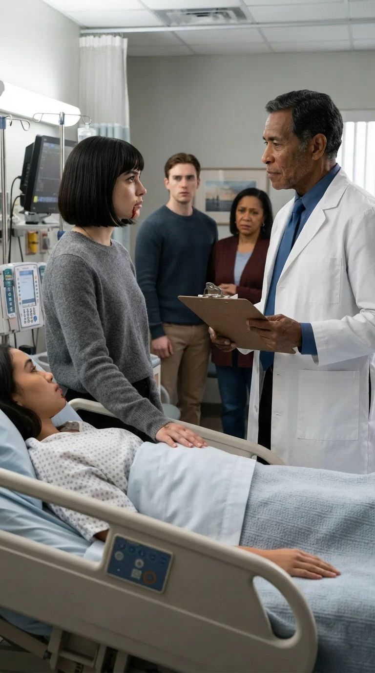 Kell holds Odette's eyes across Hattie's bed, consent form in his hand.