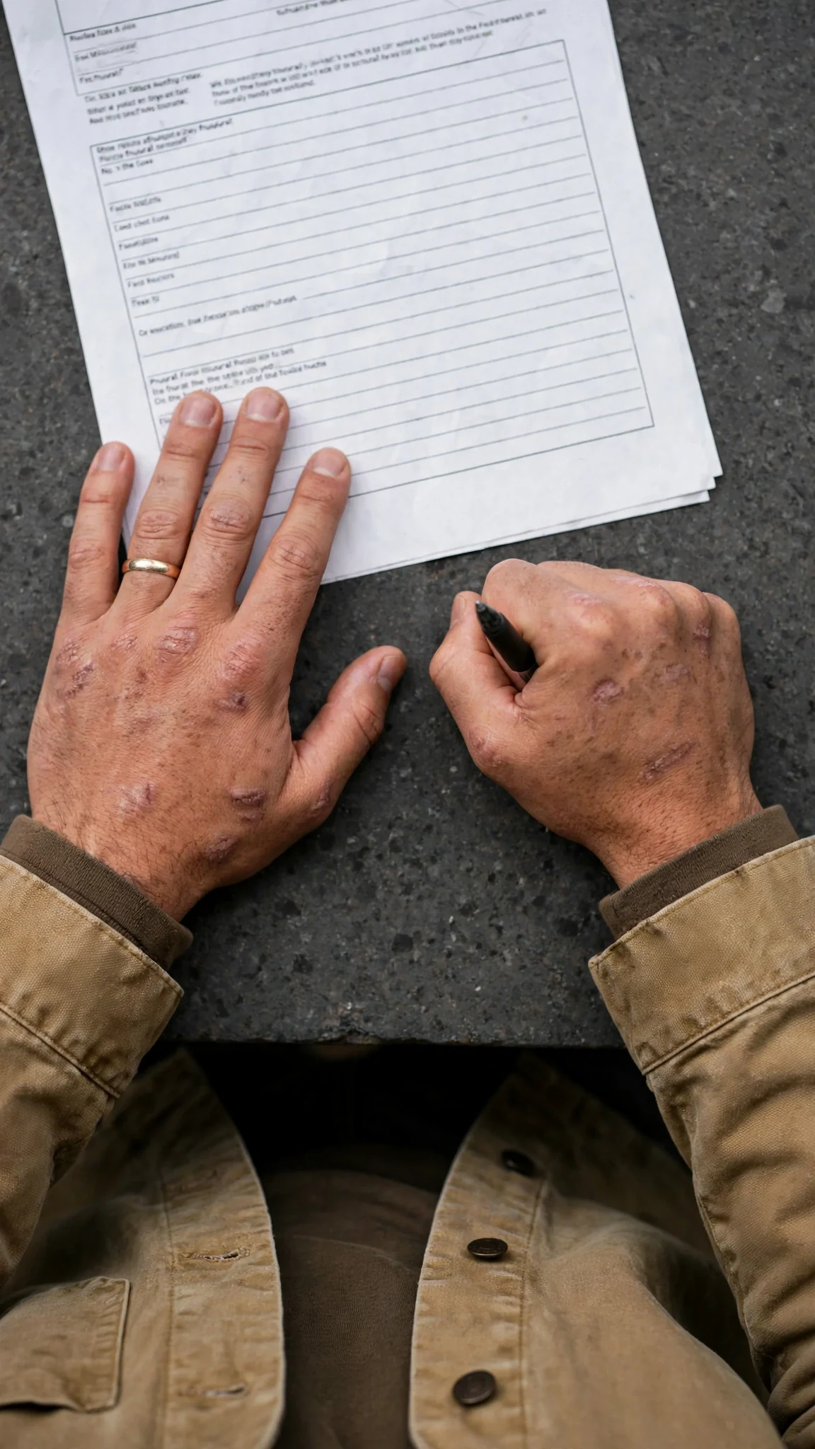A close view of a form with blank lines waiting for a dead woman's details.