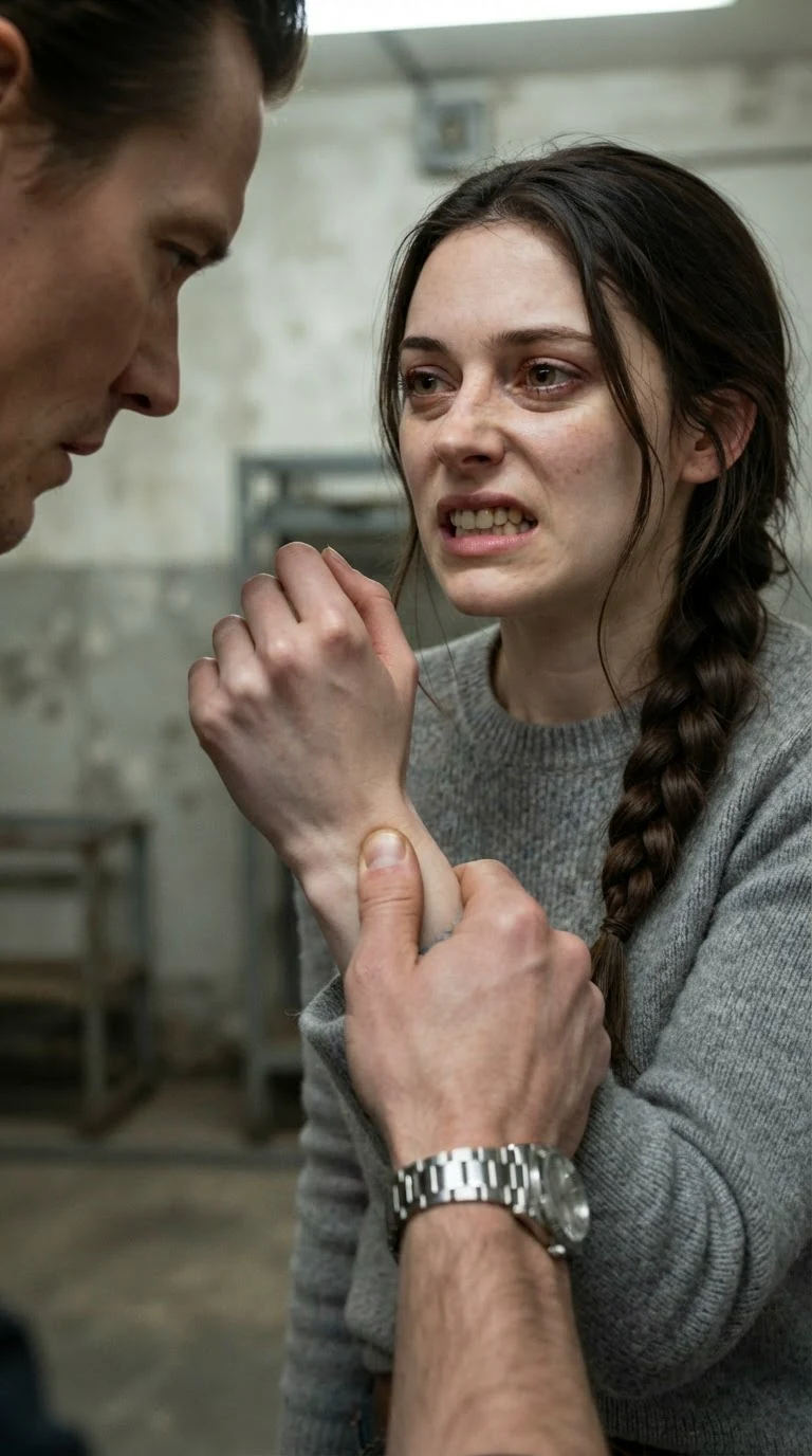 Close on Elowen's wrist under Maddox's thumb, her face flinching above.
