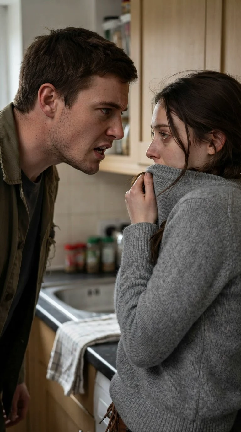 Eamon close to Elowen's face, and her flinching back.