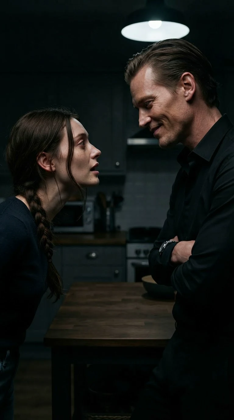 Elowen stands with her chin up, speaking to Maddox, who leans back satisfied.