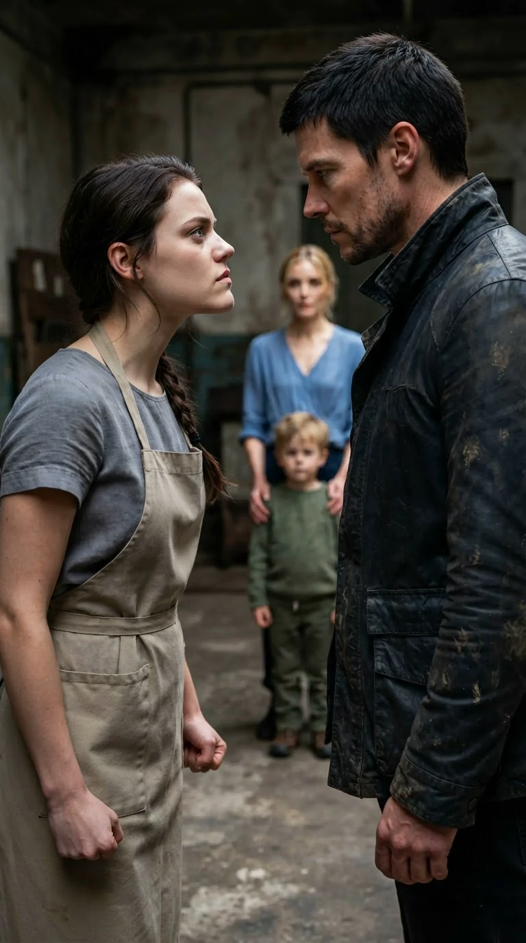 The young woman argues with the Alpha, chin up, hands at her sides.
