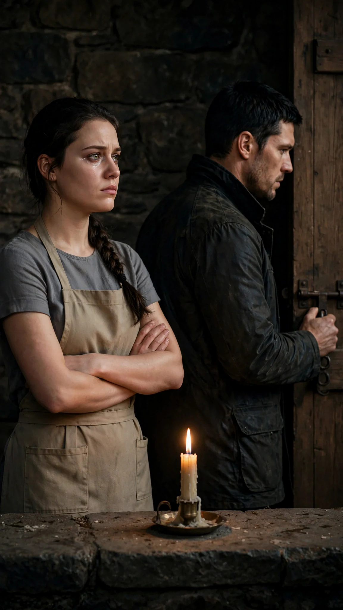 She faces him down across the small room, both of them angry.