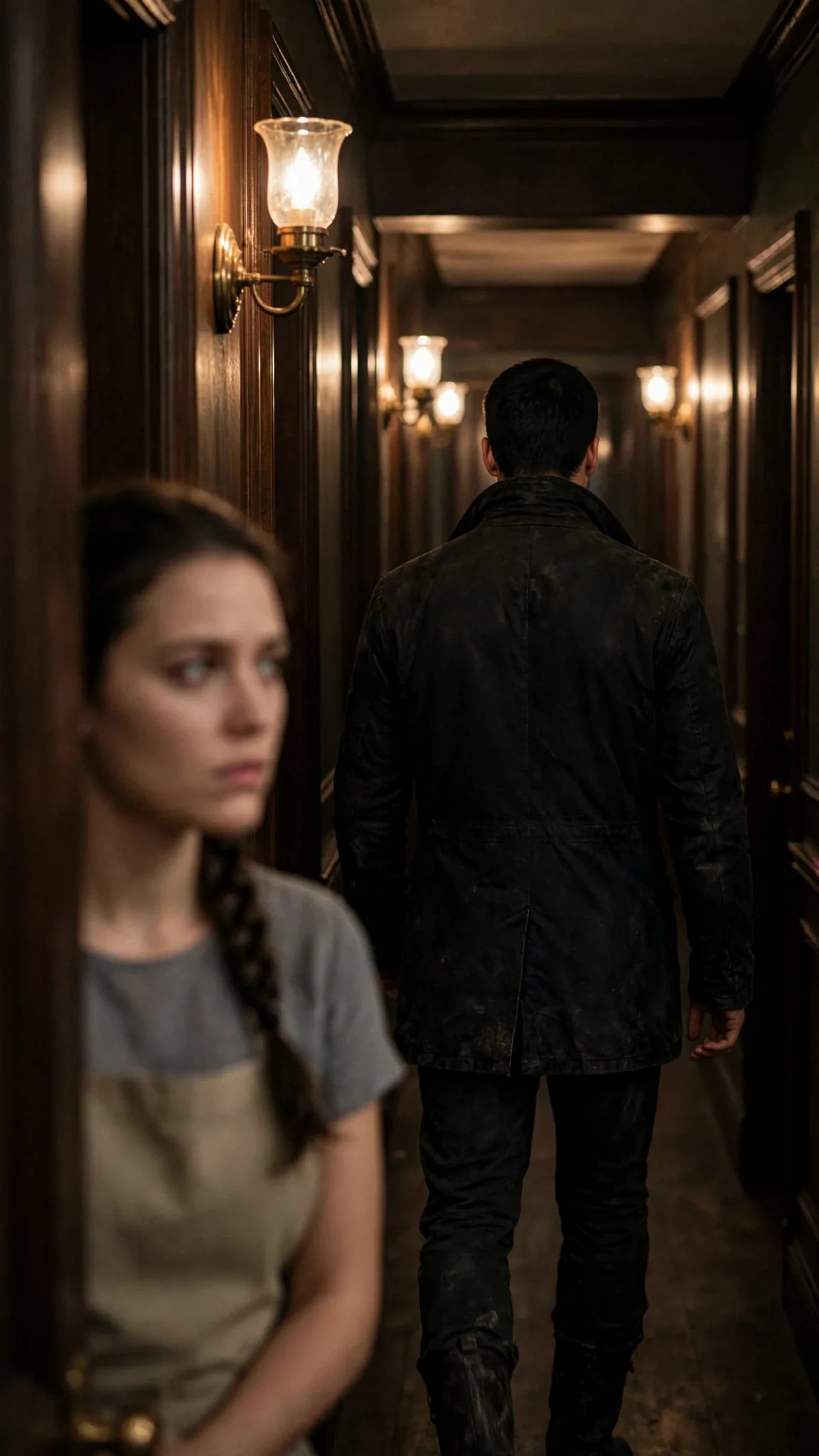 Caelan walks away down the hall without looking back.