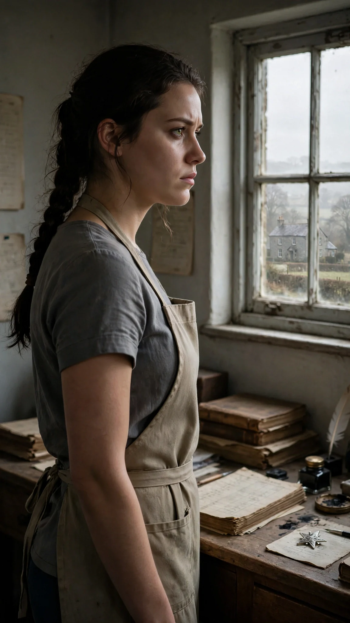 Avery looks out the small window of the ledger room toward the Alpha house, her expression hardening.