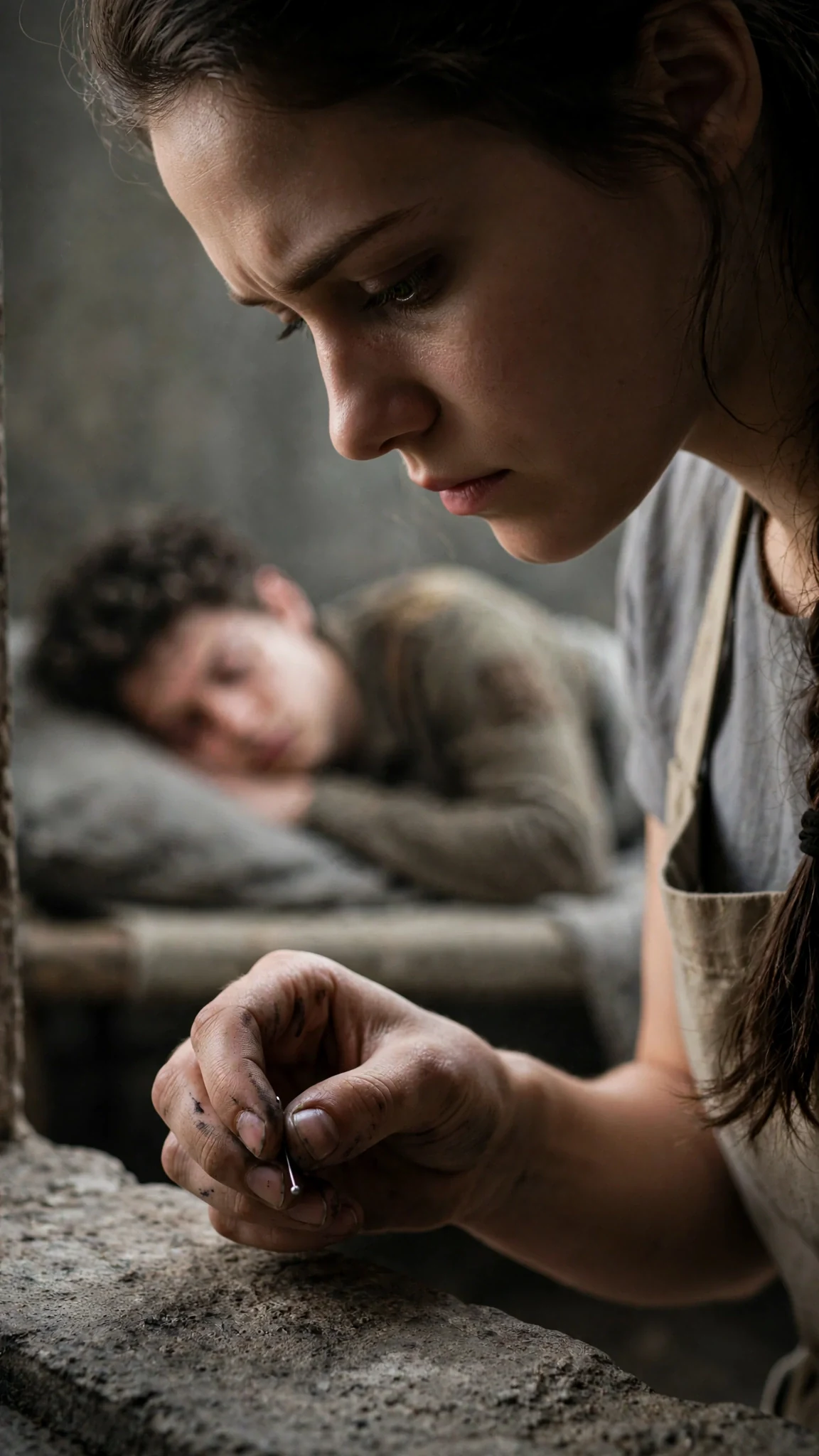 Avery looks at the silver pin lying on the windowsill.