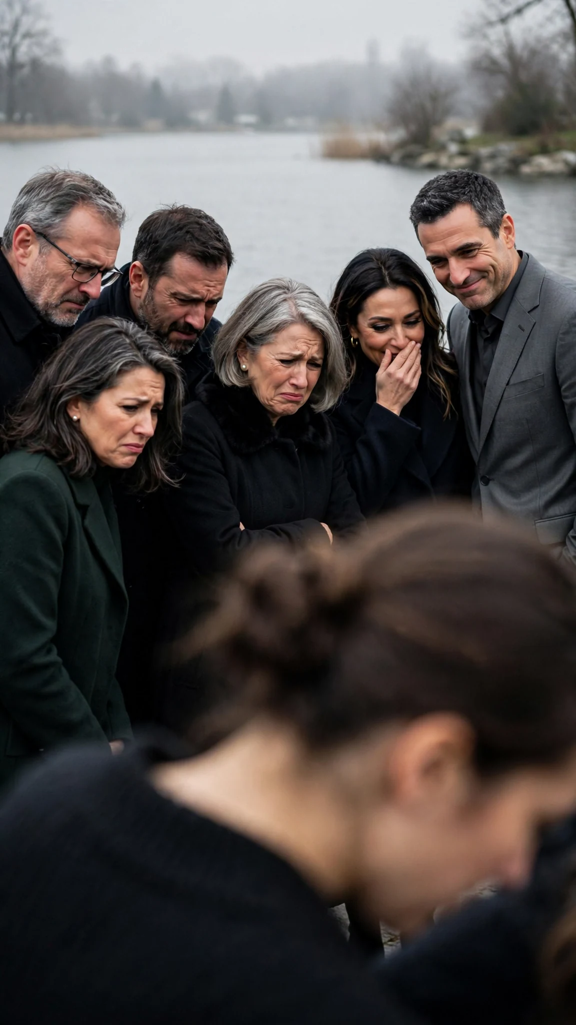 A ring of well-dressed mourners watch with open disgust and say nothing to help.