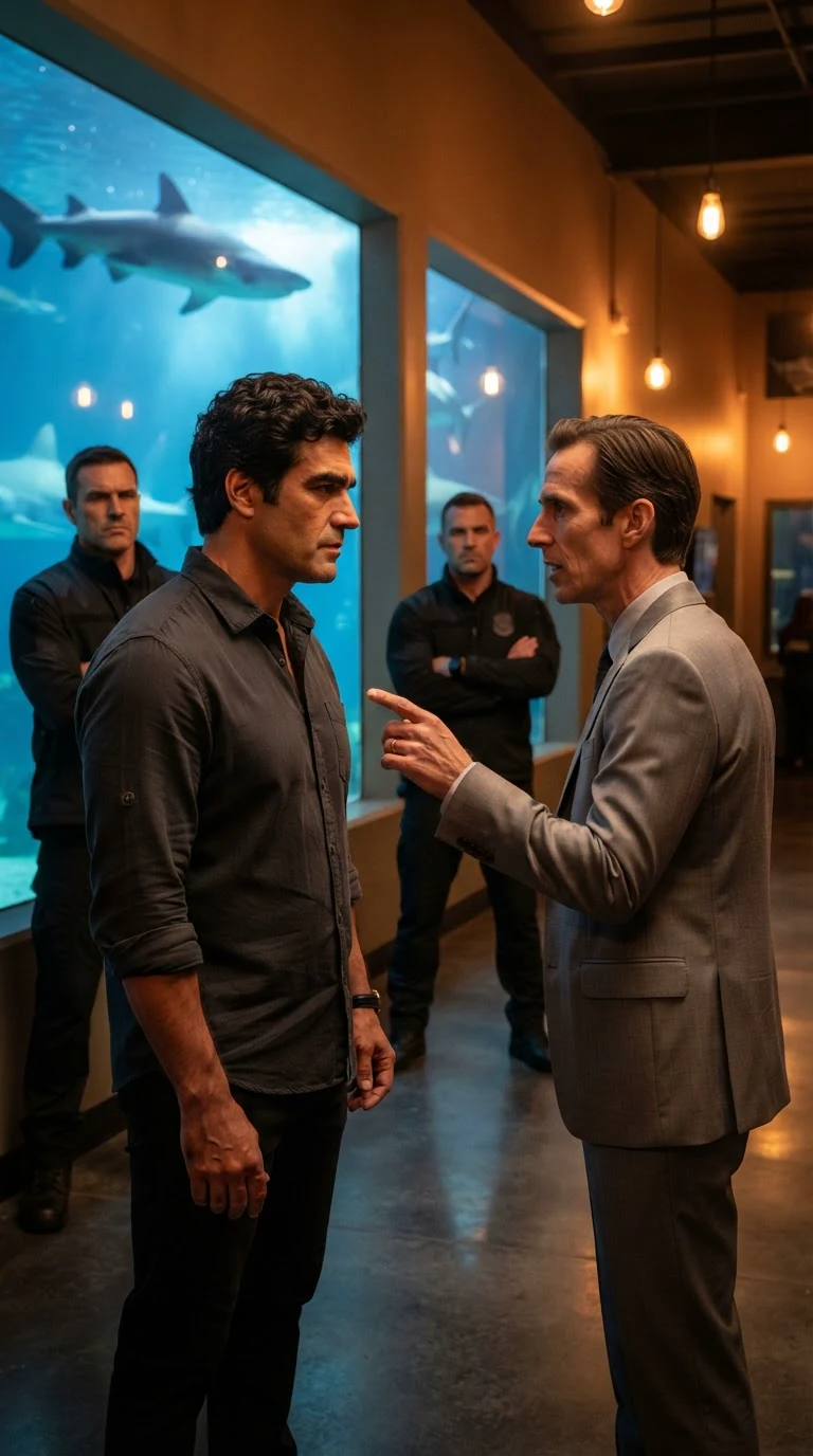 Ettore listens to a man in a gray suit while two of his men stand behind him.
