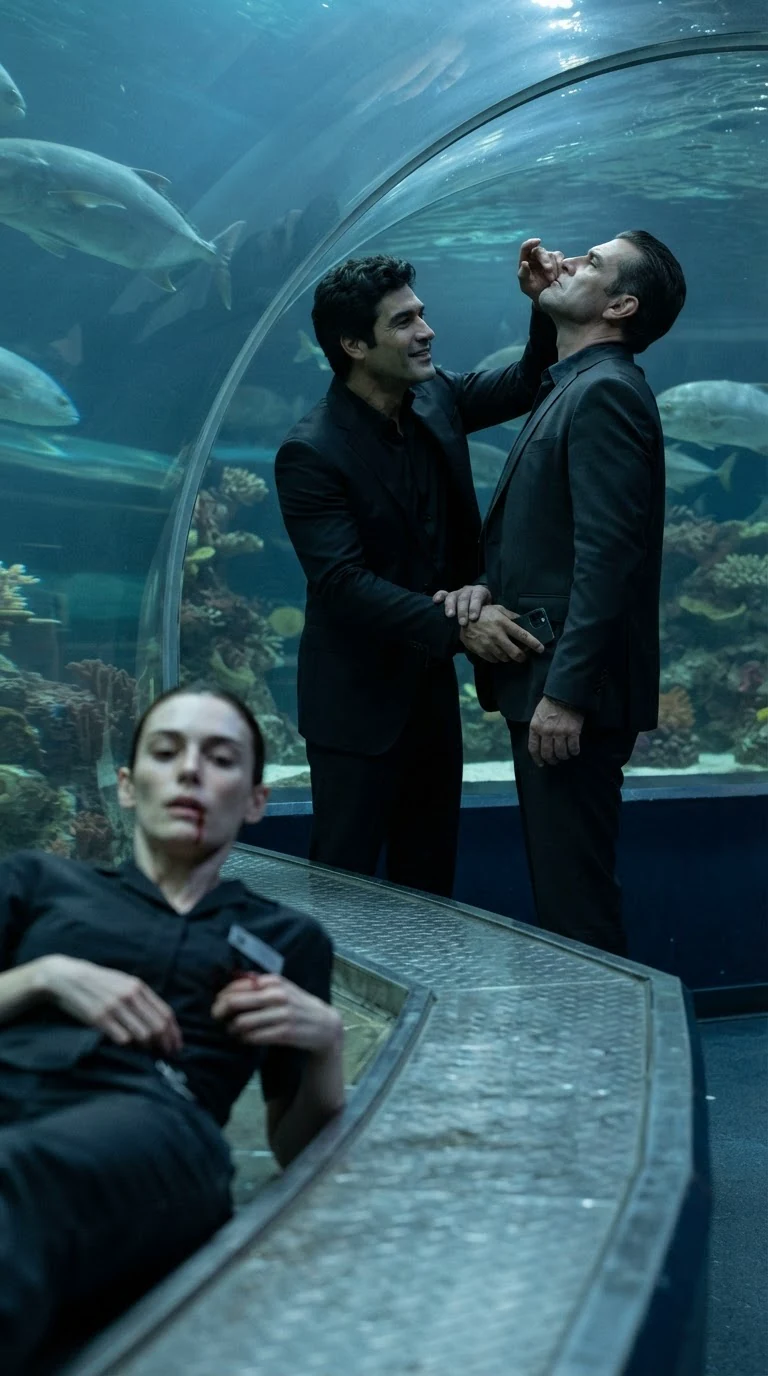 Ettore holds his man back and looks up again, unafraid, while the cleaner lies bleeding in the dark.