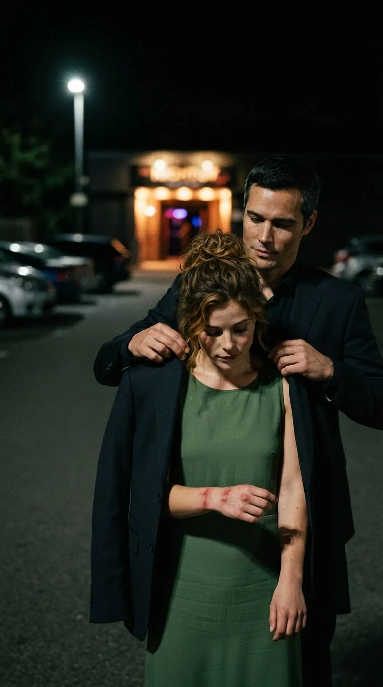 The tall man settles his dark coat over her shoulders while she stares at her marked wrist.