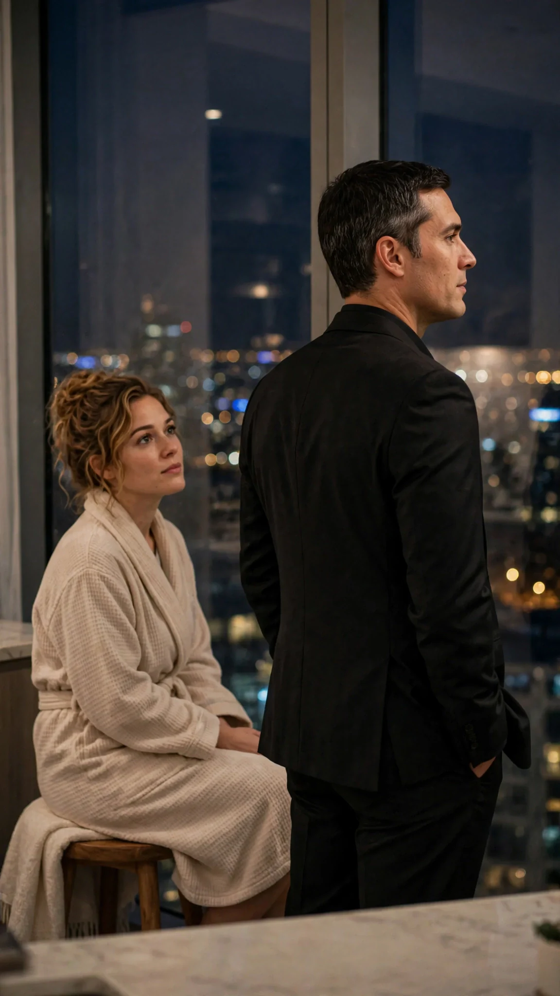 Barrett admits his risk quietly, staring past her at the city.