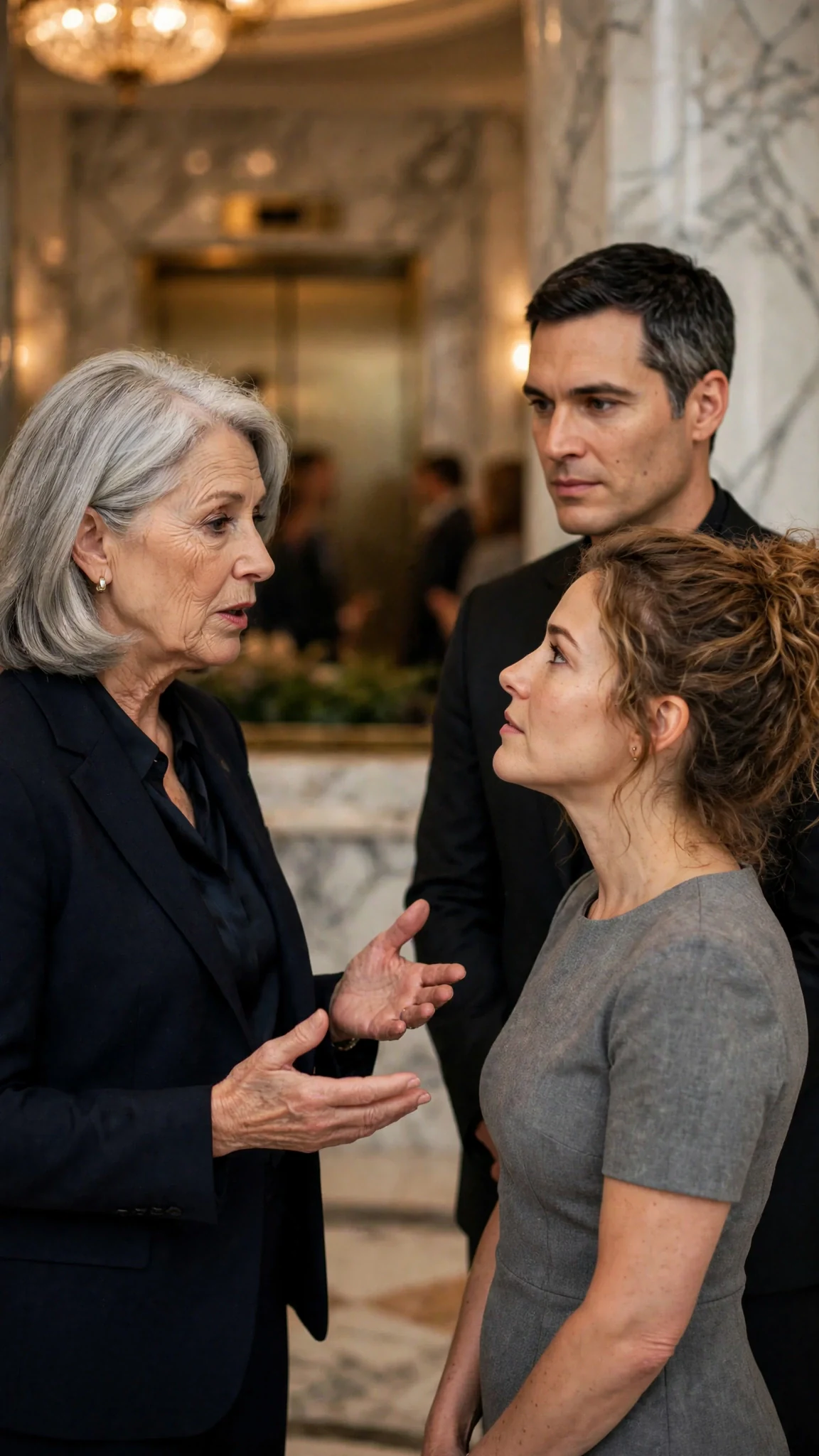 A silver-haired board member stops Lacey by the elevator to ask about her cake jars.