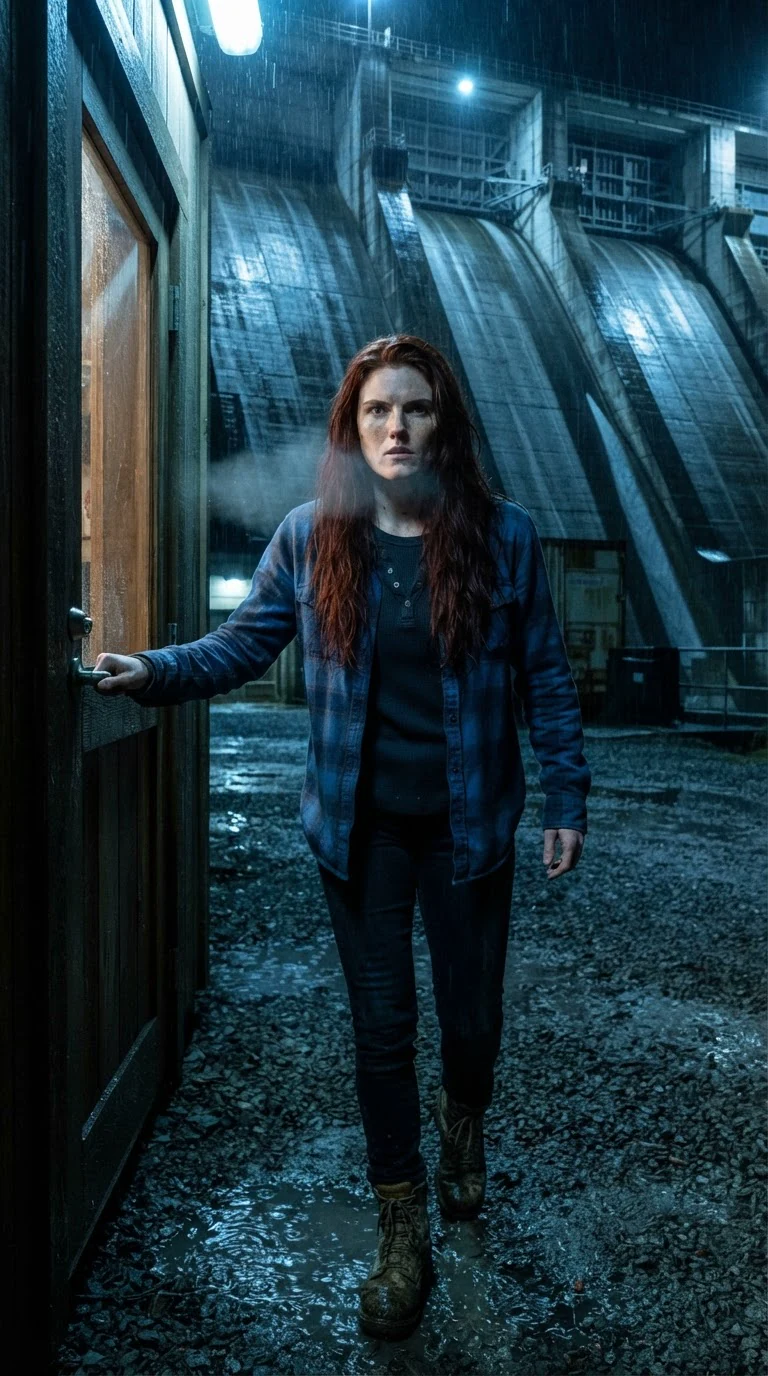 The woman in flannel shoves out of the hall doors into cold dark air.