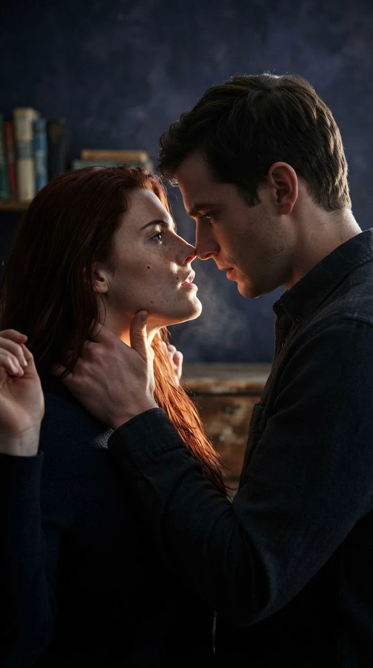 She arches up and kisses him hard, her wrists still pinned above her head.