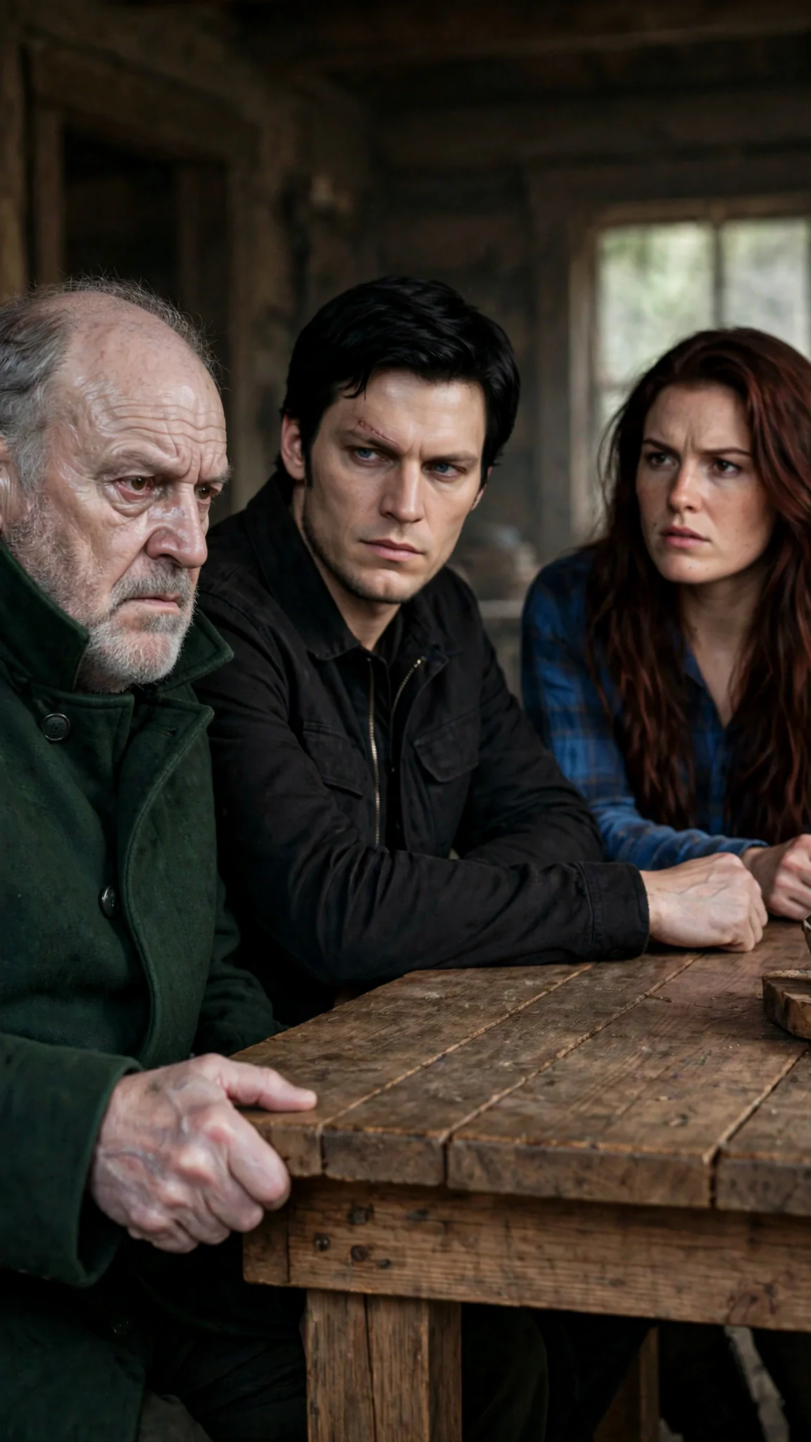 Alden's face goes pale as he grips the table edge, Kael unmoved across from him.