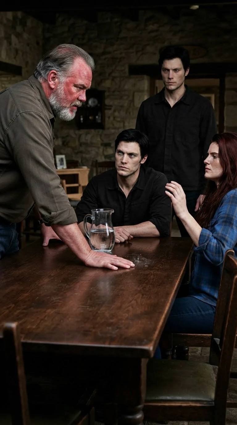 Alden slams his hand on the table as Kael stays seated.