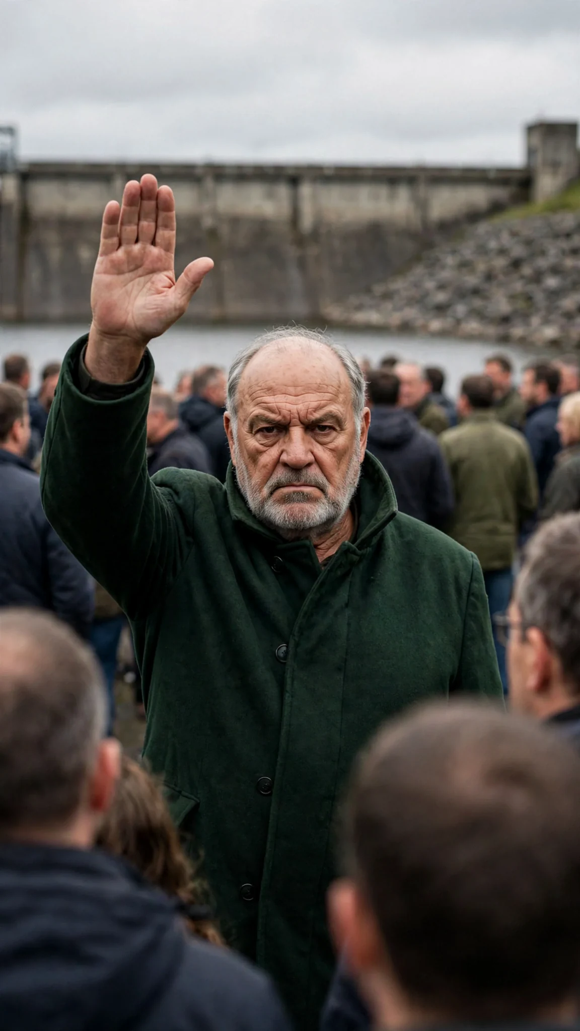 Alden speaks in front of the gathered pack, one hand raised.