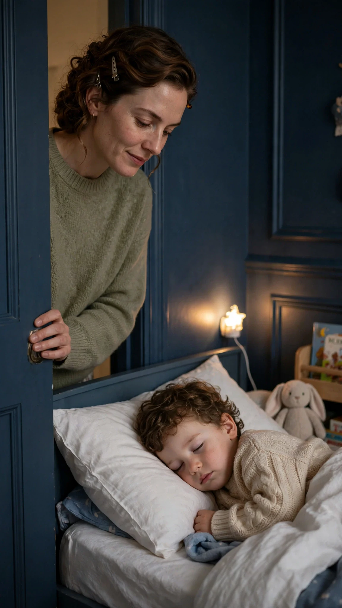 Calla stands in Jamie's doorway at night, watching him sleep.
