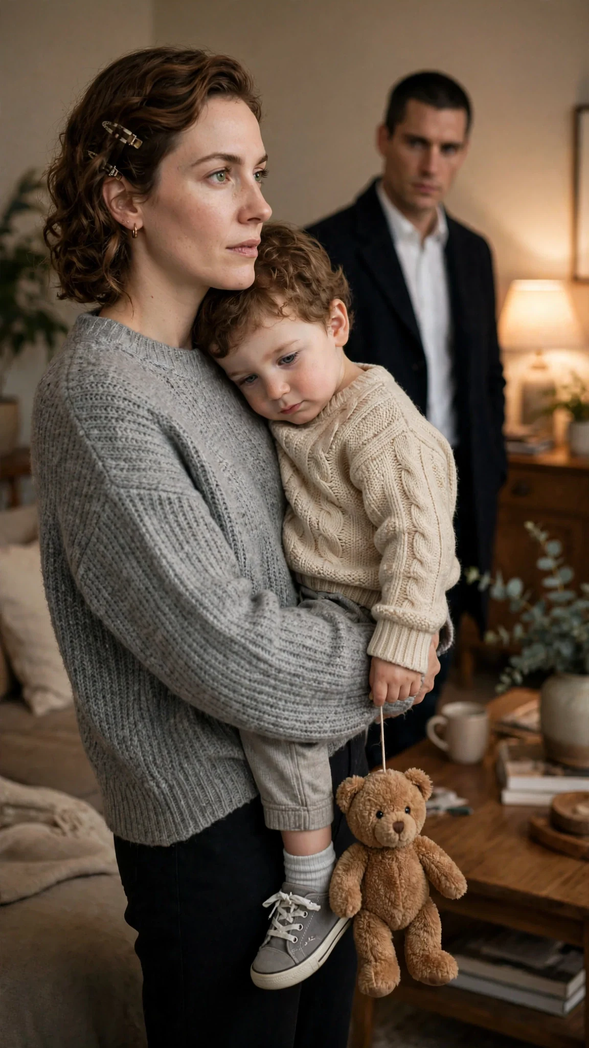 Calla lifts Jamie into her arms and glares at Roman.