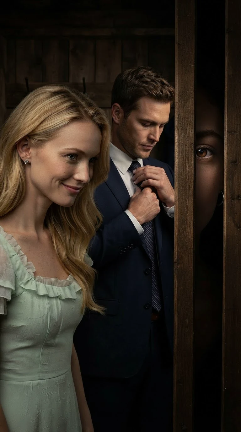 Brynn looks toward the slats with a cruel smile while Wren hides.