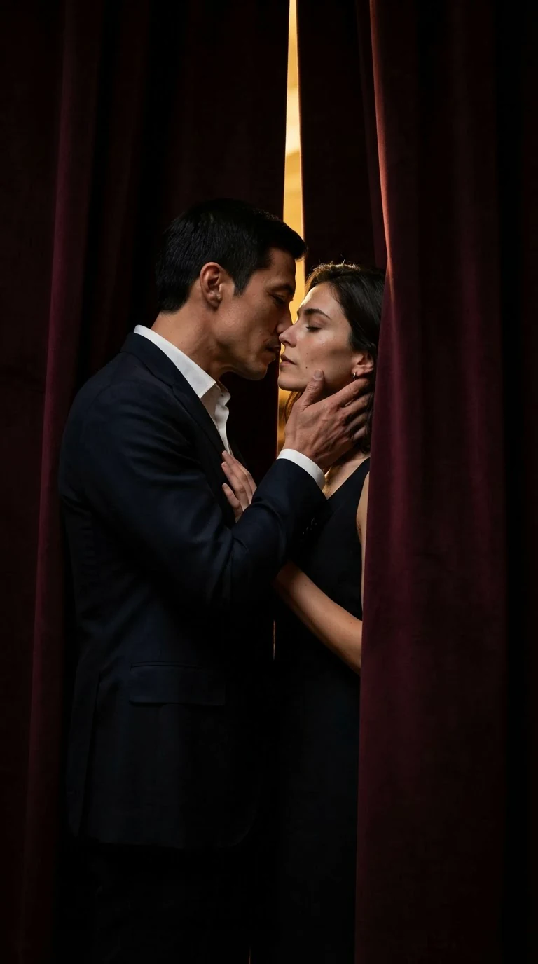 Cade kisses Wren hard behind the gala curtains.