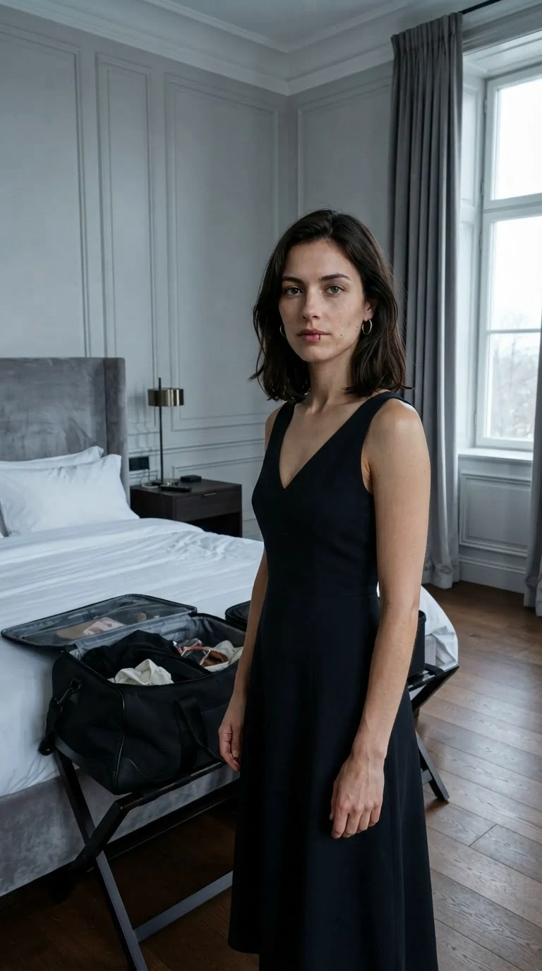 Wren stands over a bed with an open duffel bag, her lip still split, jaw set.