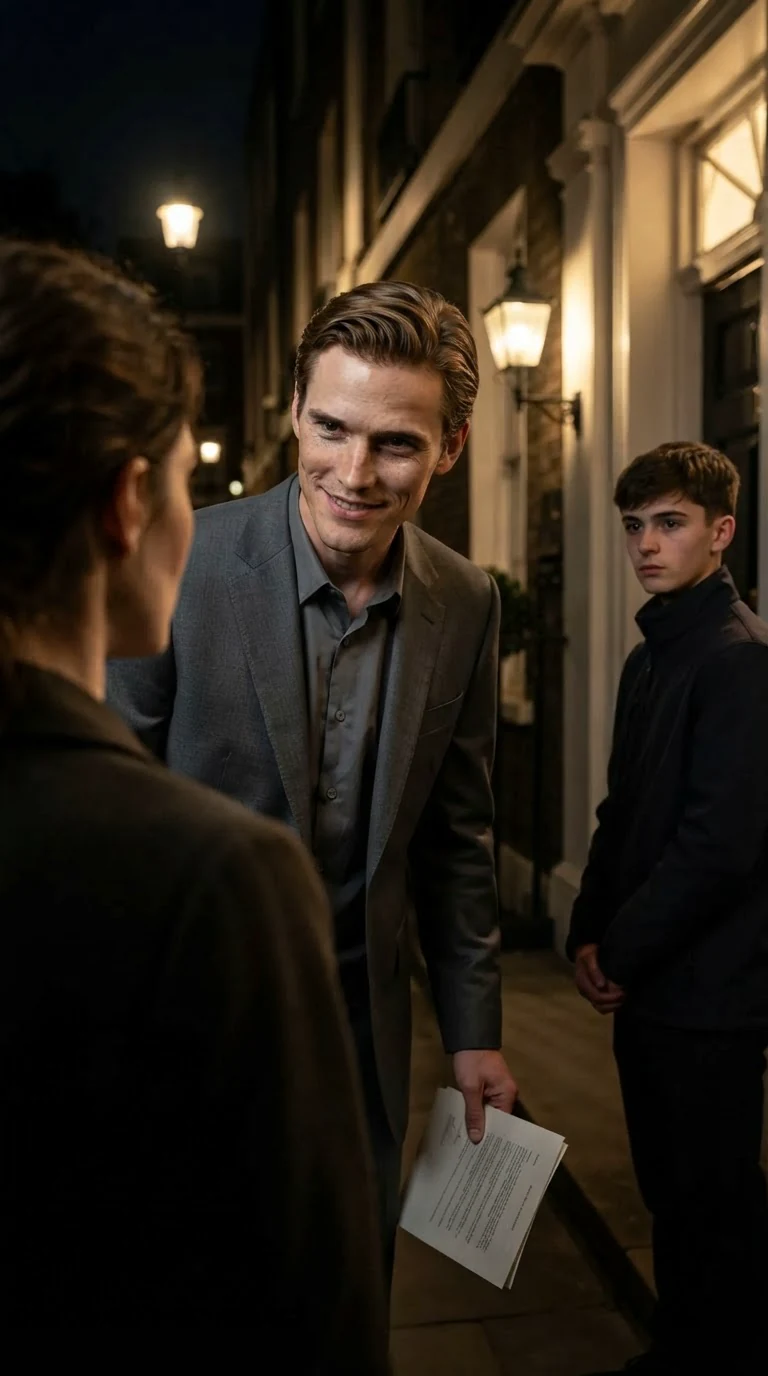 Julian's mouth twists as he answers her, the valet watching from the doorway.