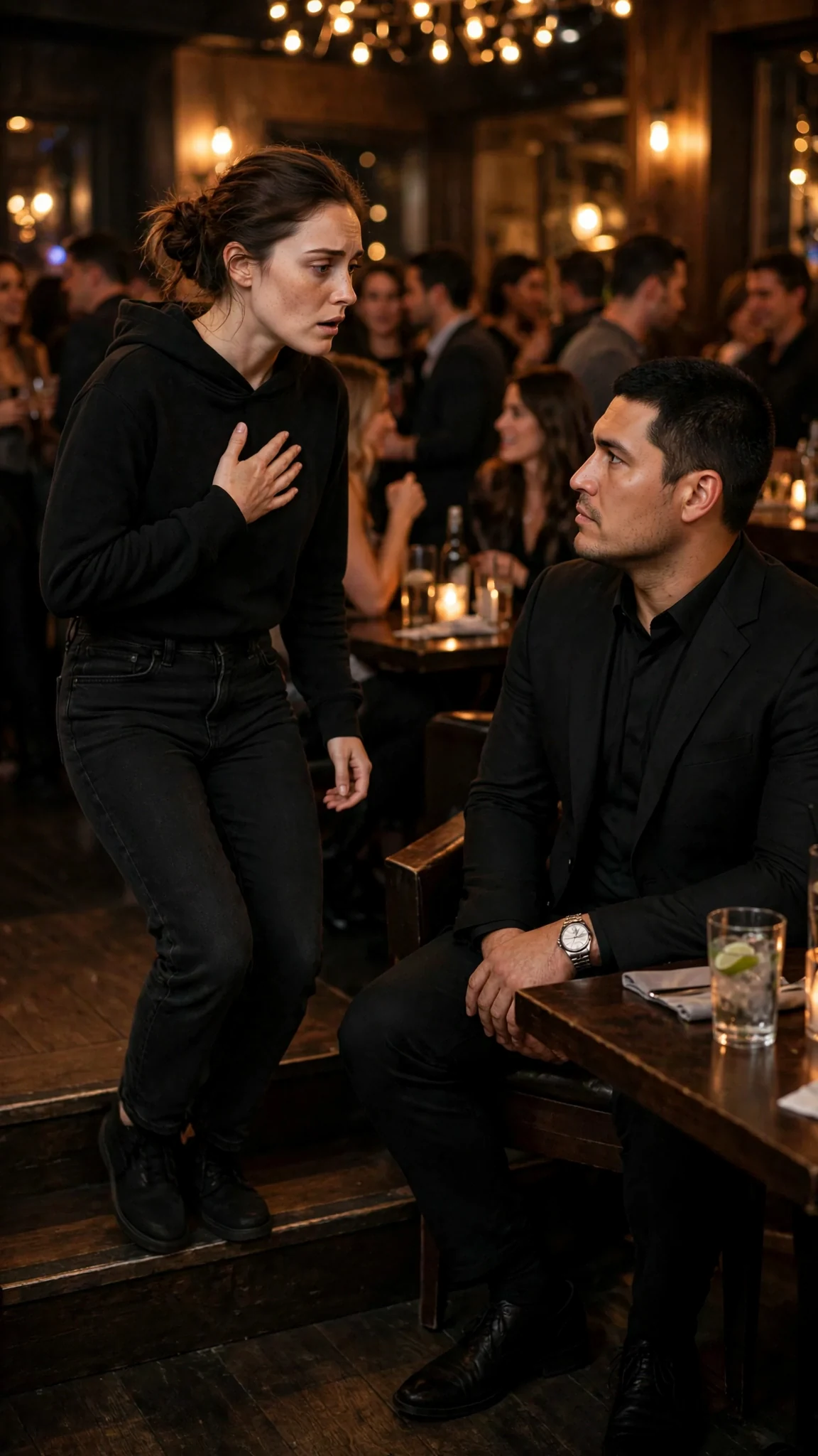 Daphne steps off the stage, shaking, and meets Soren's eyes across the room.