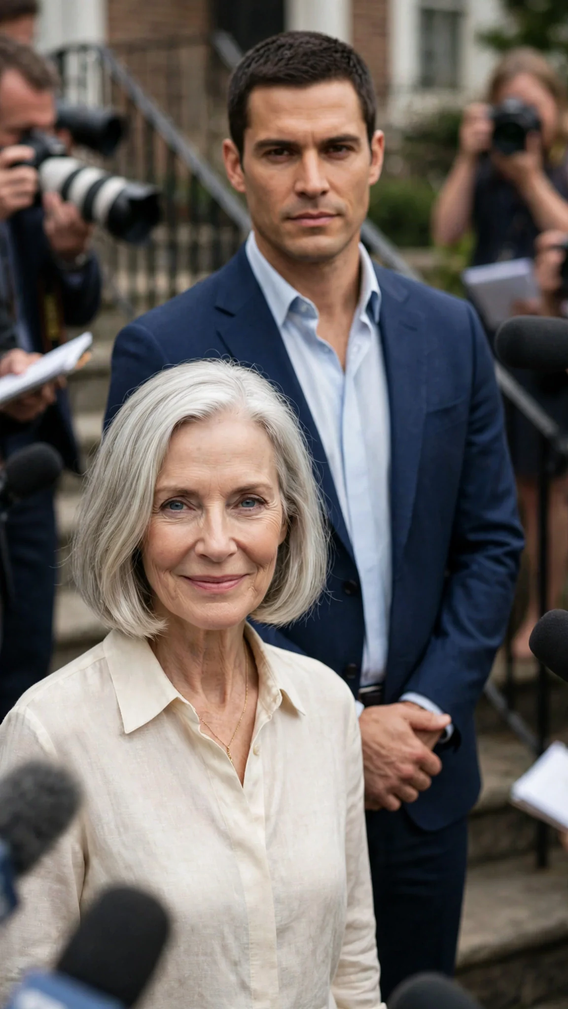 Gil stands just behind Maura with his hands folded, looking pleased.