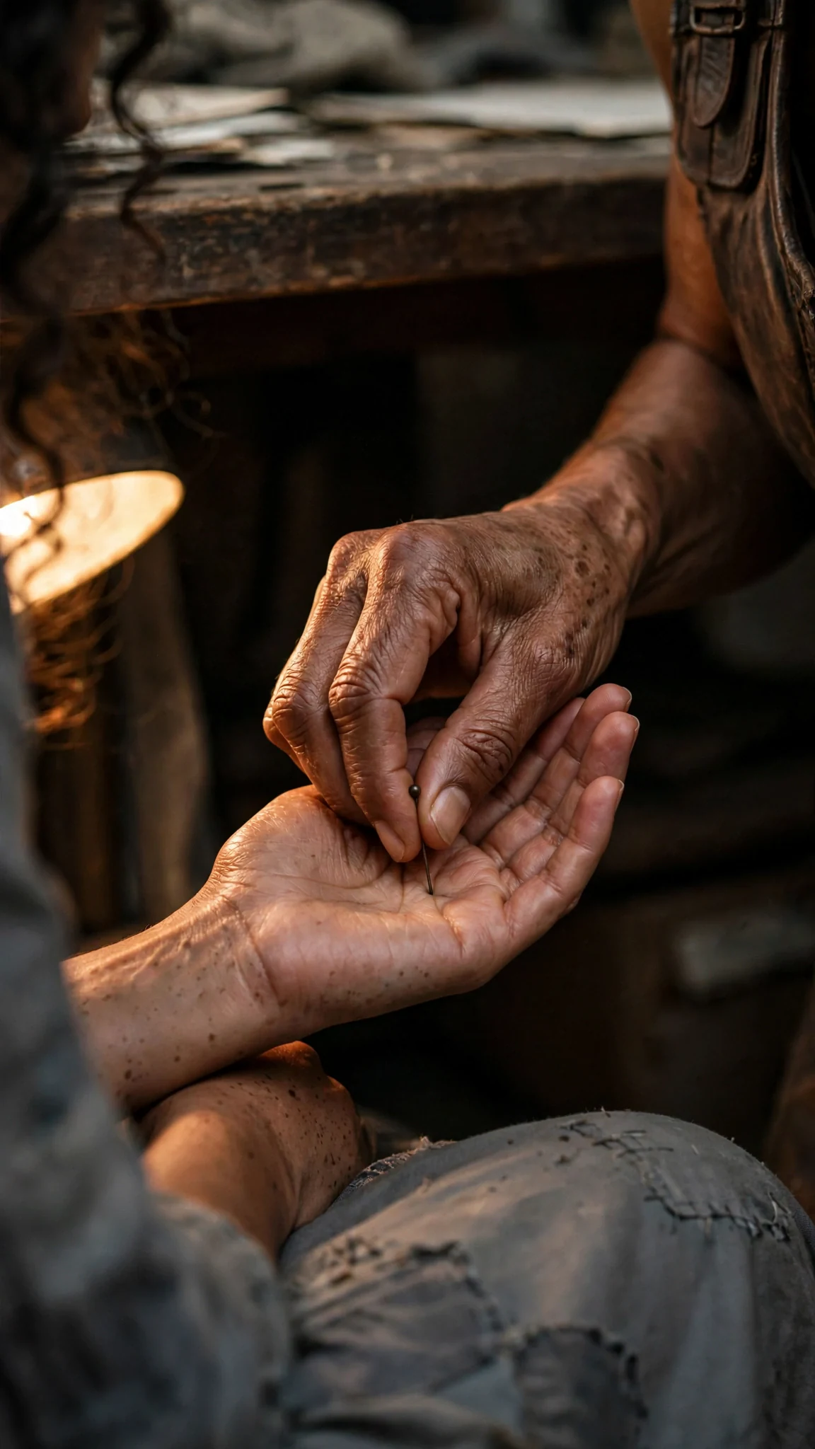Under the table, Gilda's hand closes over Riona's and presses a small black iron pin into her palm.
