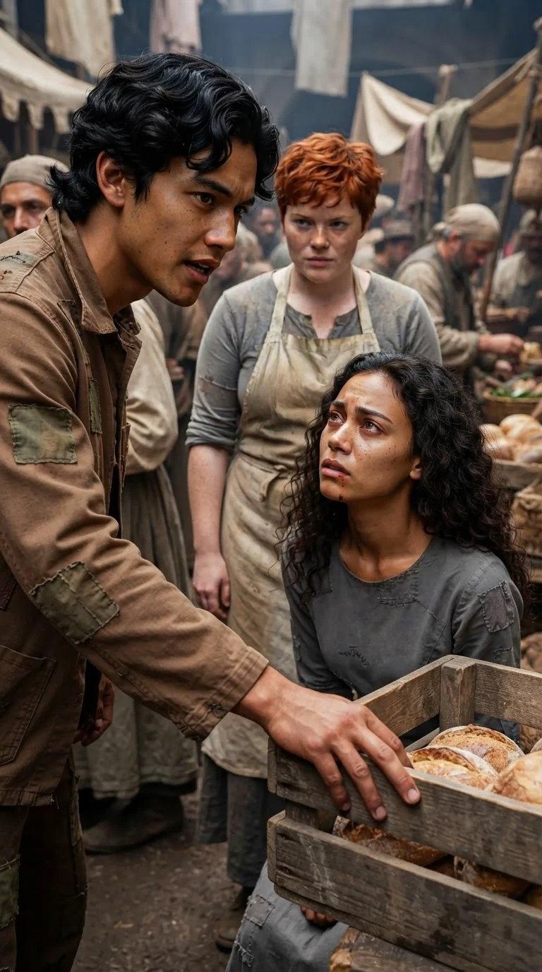 The dark-haired man speaks firmly while the gray-dressed woman looks at him with wet eyes.