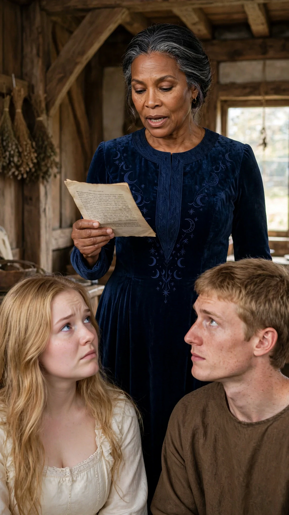 Luna Thera reads the mate bond aloud while Hetta and Rolf stand before her.