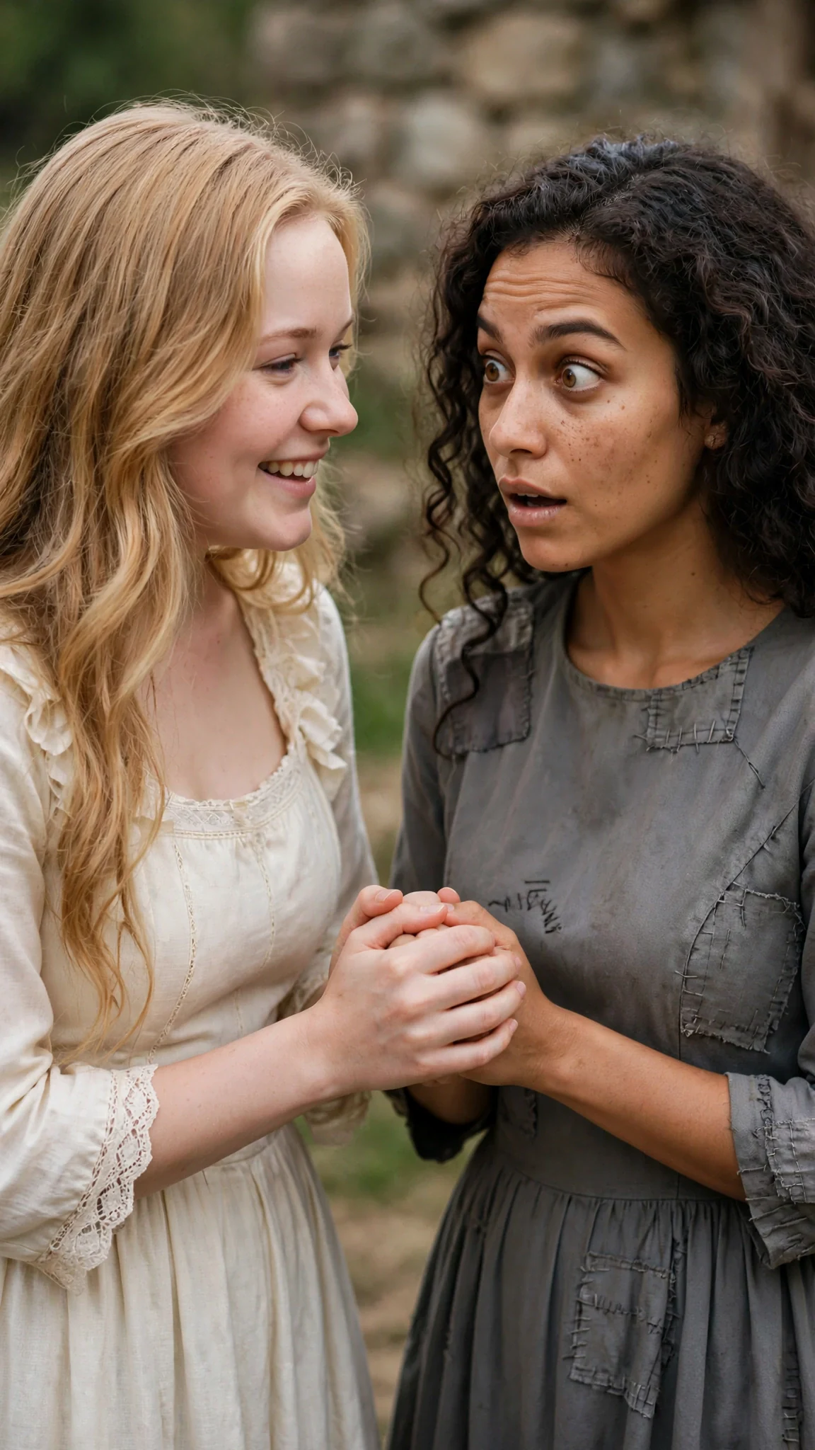 Hetta grips Riona's hands eagerly and asks her to come to the ceremony.