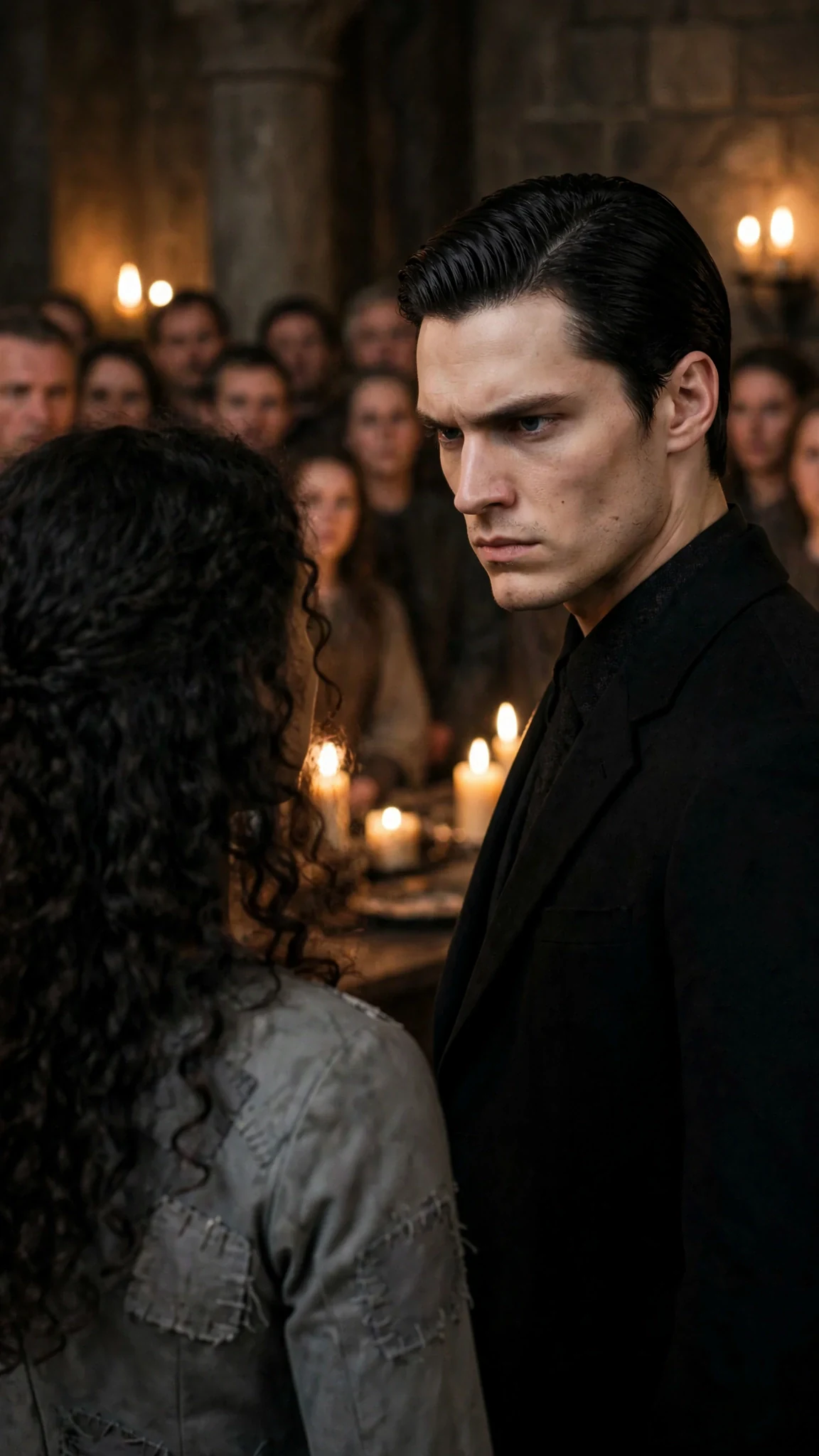 Kerrick's head snaps toward Riona, nostrils flared, his cold eyes finding her.