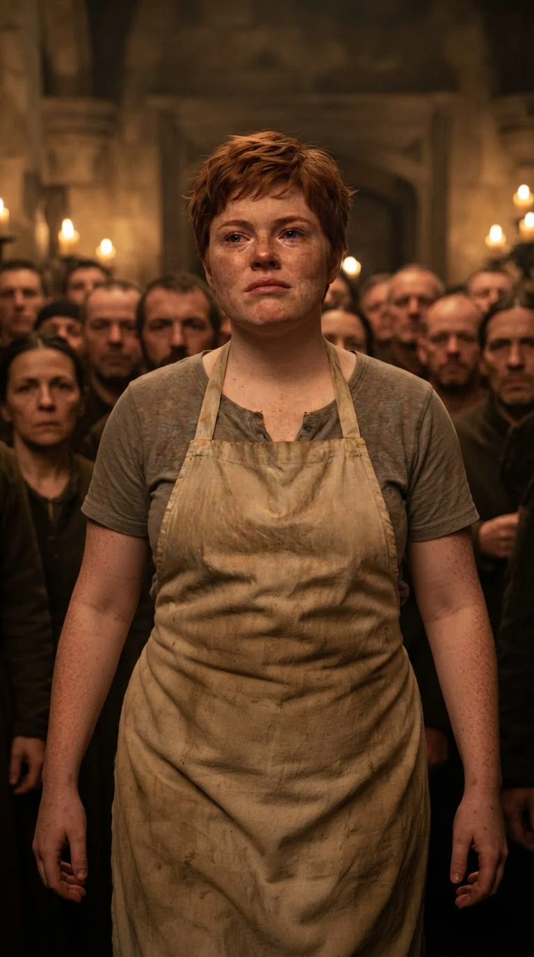 Briar steps out from the candle stand, apron on, chin up, shaking.