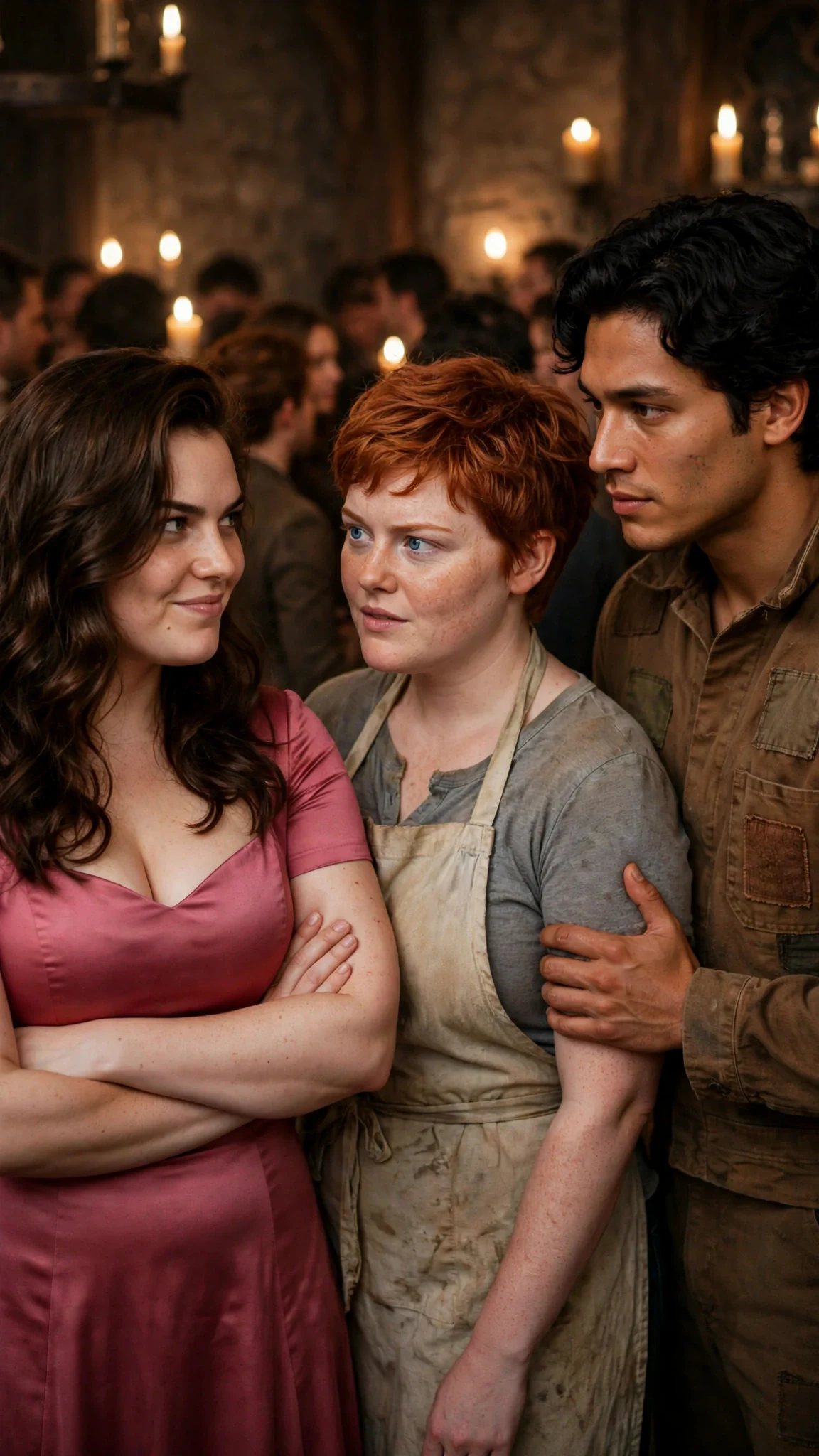 Selba smirks at Briar while Nico grips Briar's arm.