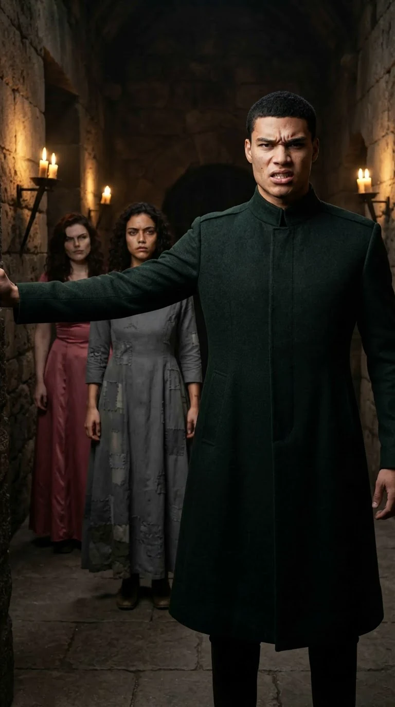 Caelum steps between them, coat dark green, jaw tight.