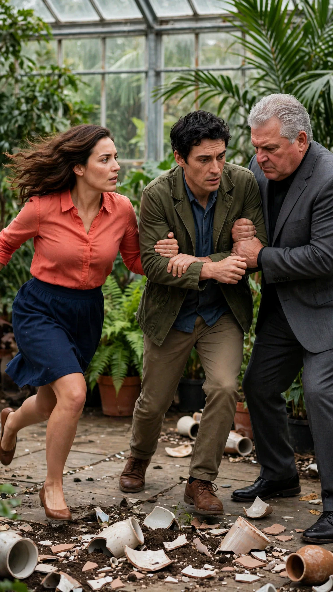 Marielle crosses the glasshouse fast, her eyes on Alfred's hand.