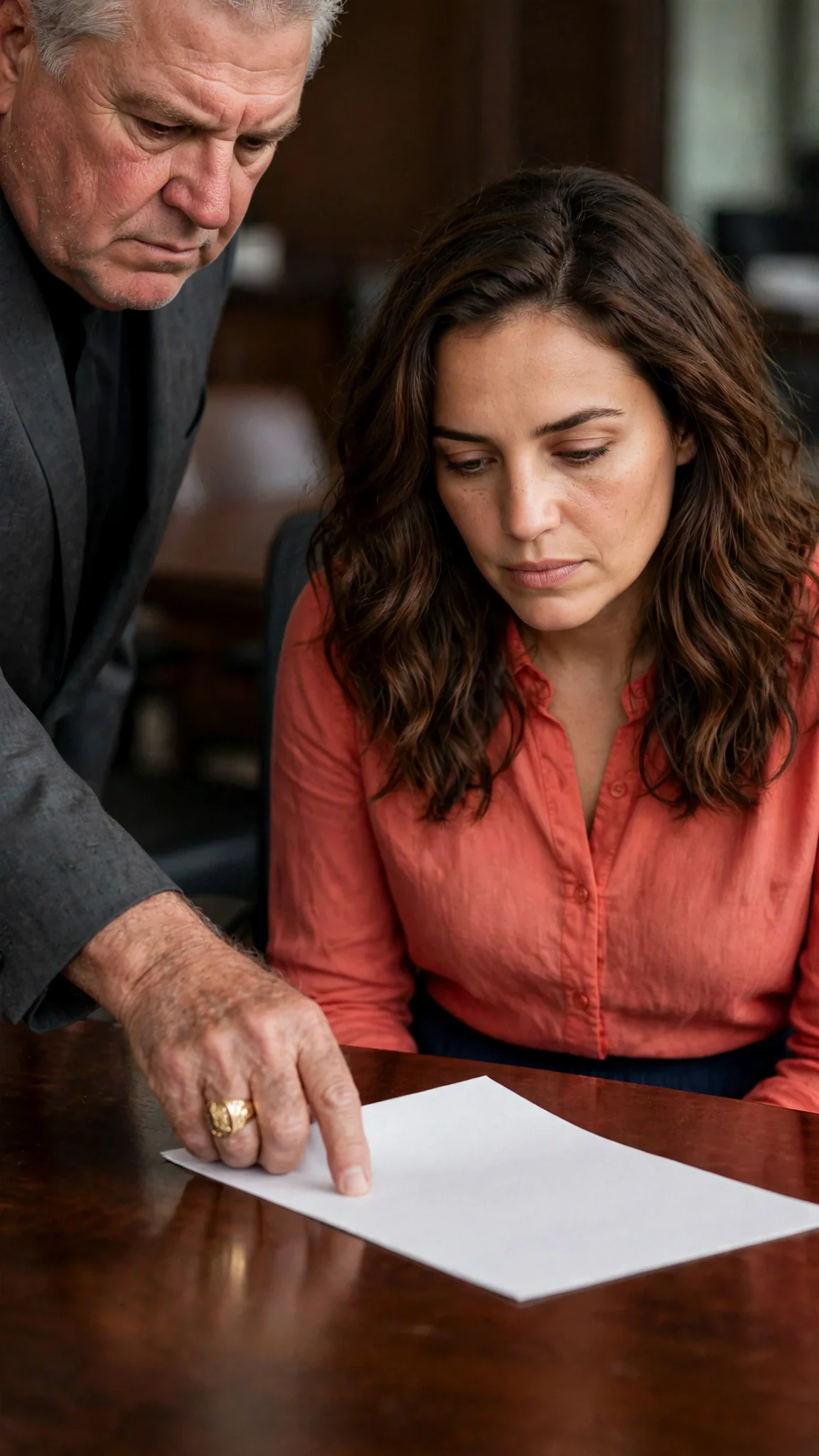 Alfred slides a single sheet of paper across the table with one finger.