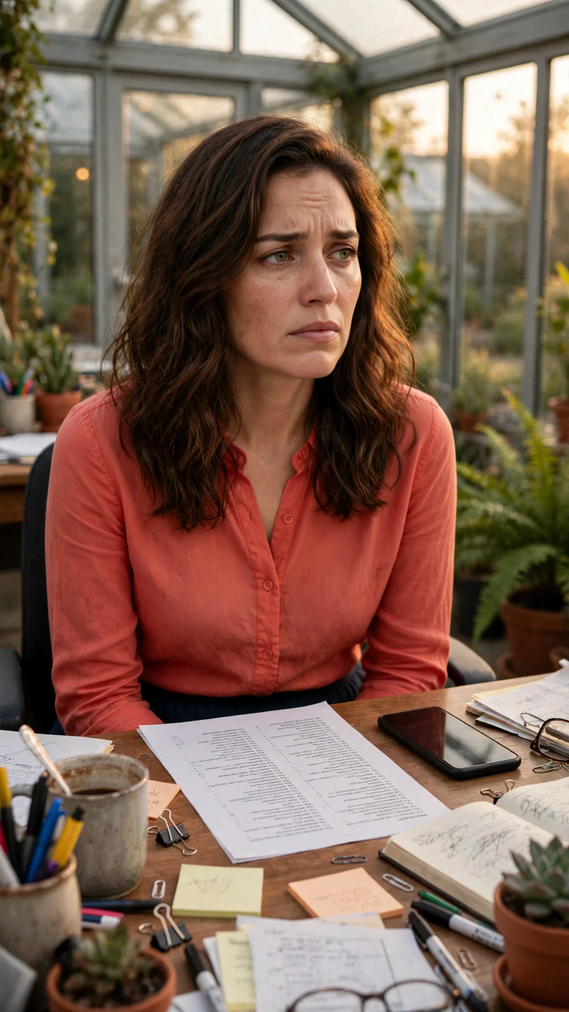 Marielle sits at her desk with a long donor list and a silent phone.