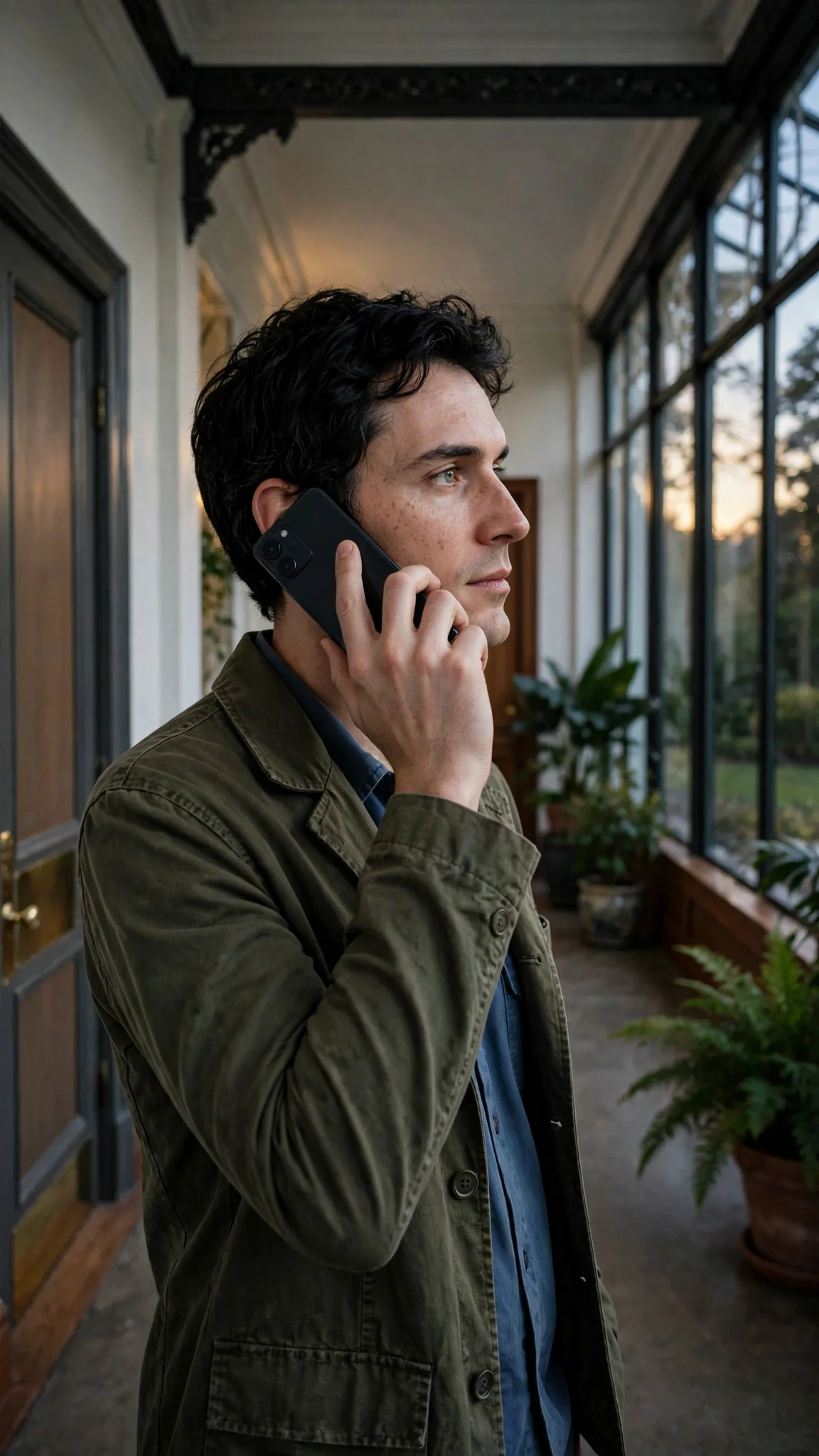 Benedict makes a quiet phone call in the hallway.