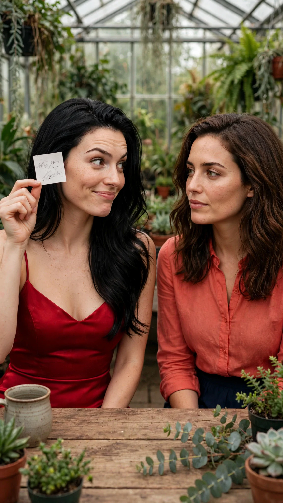 Priscilla holds up Marielle's paper list and sneers at it.