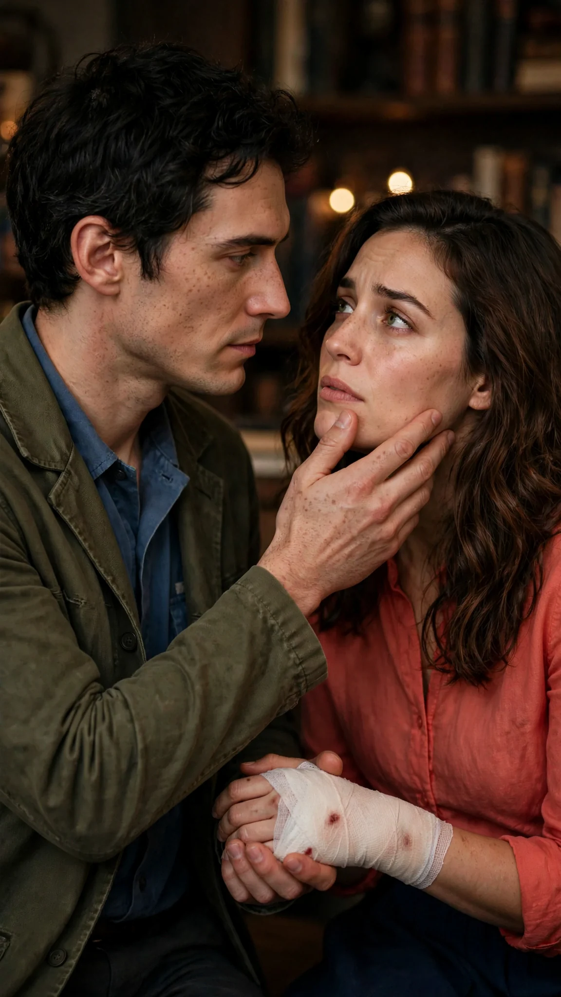 Benedict holds Marielle's face and hands, promising her no one will insult her.