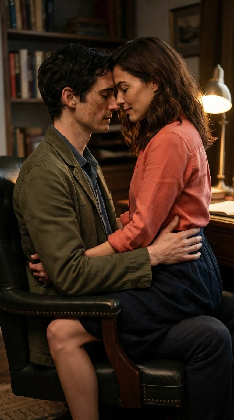 Foreheads together, Benedict holds her hips still and they both breathe hard.
