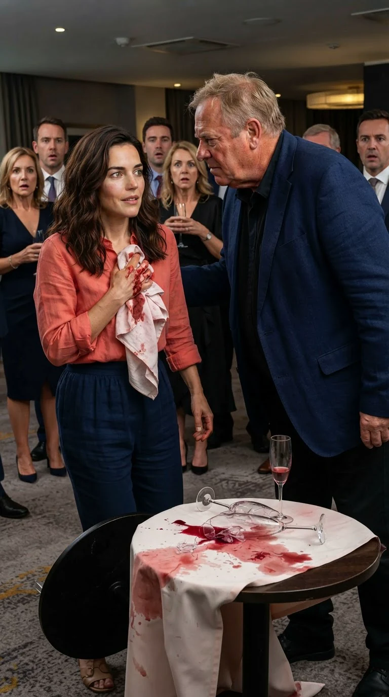 Marielle holds her bleeding hand, frightened, as Lionel threatens her.