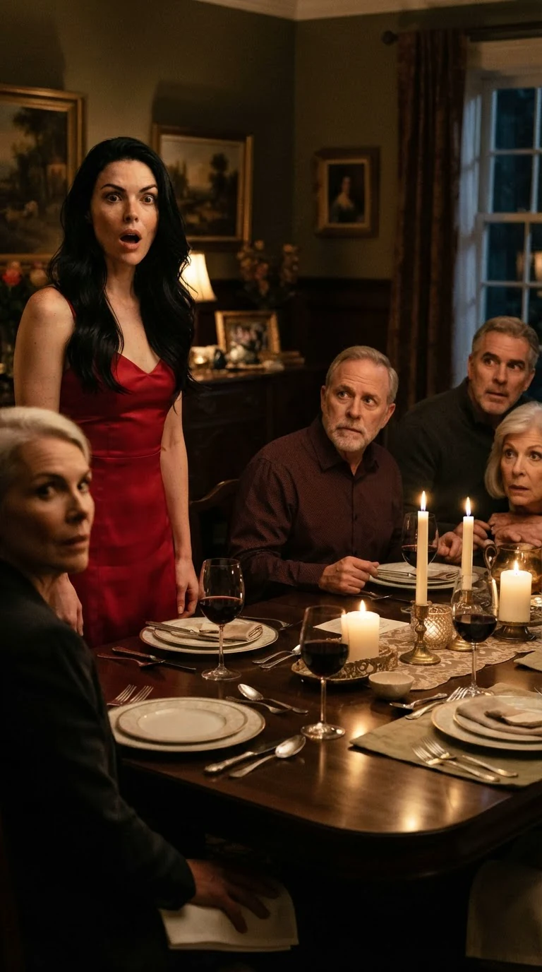 Priscilla's smile gone, mouth open, the whole family staring at her.