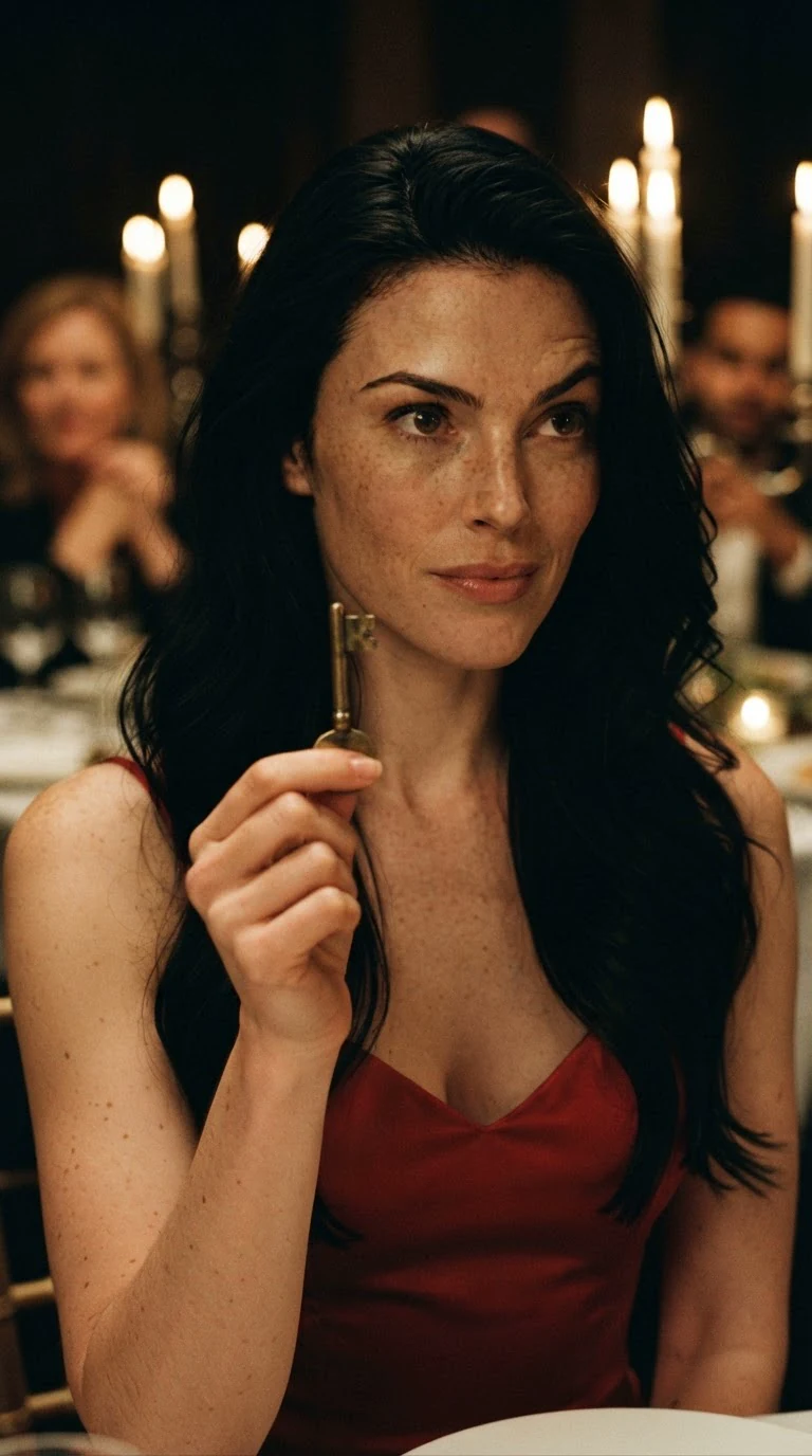 Priscilla holds up a small brass key between two fingers for the whole room.