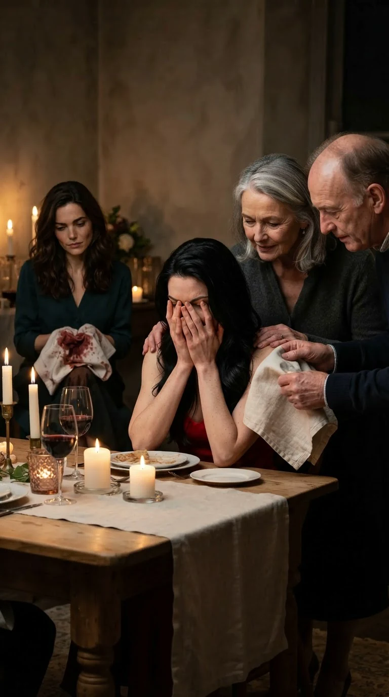Priscilla weeps at the head table while donors comfort her and Marielle sits forgotten.