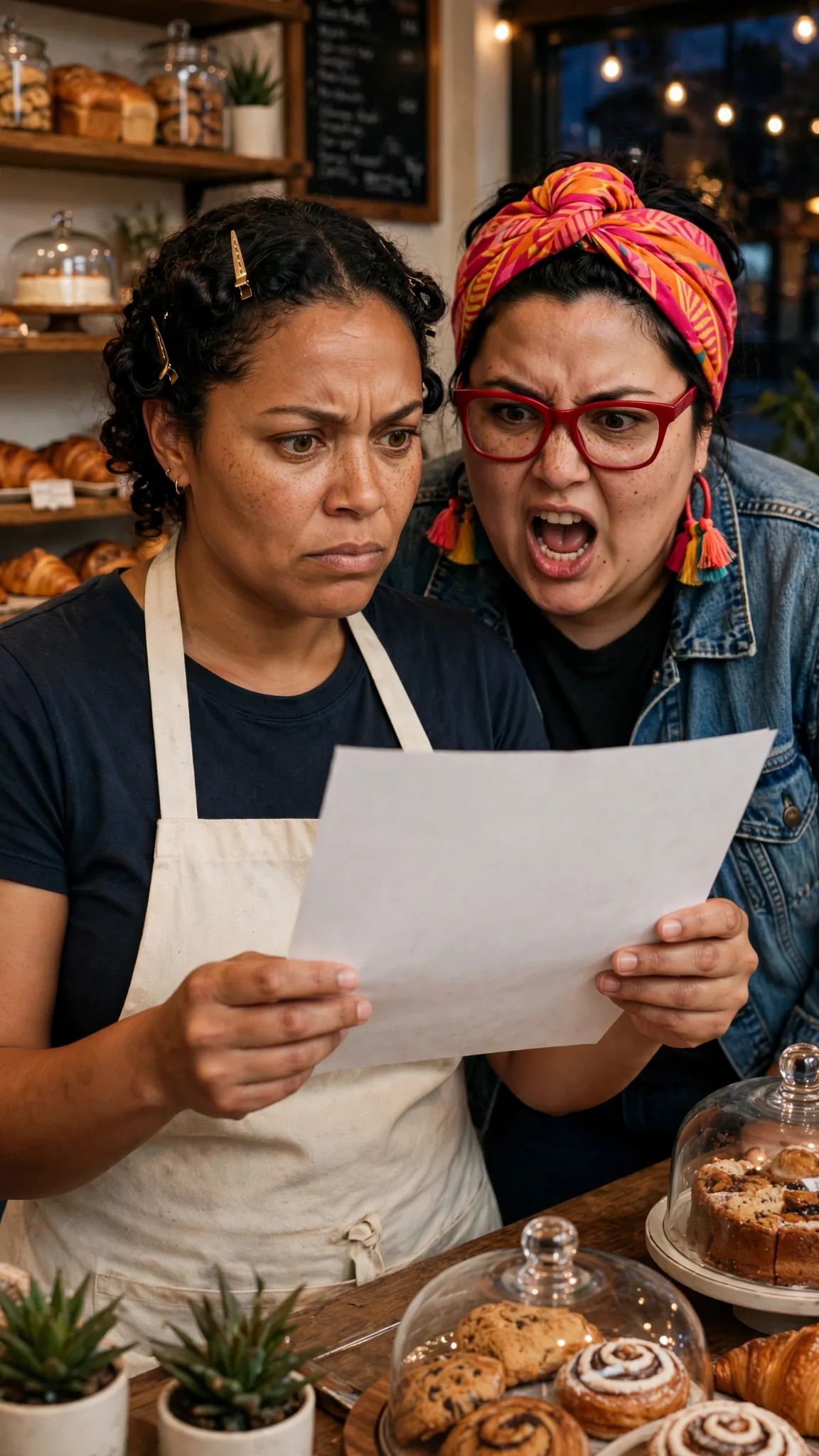 Jolene holds the loan papers out to Roxy, both women staring at the page.