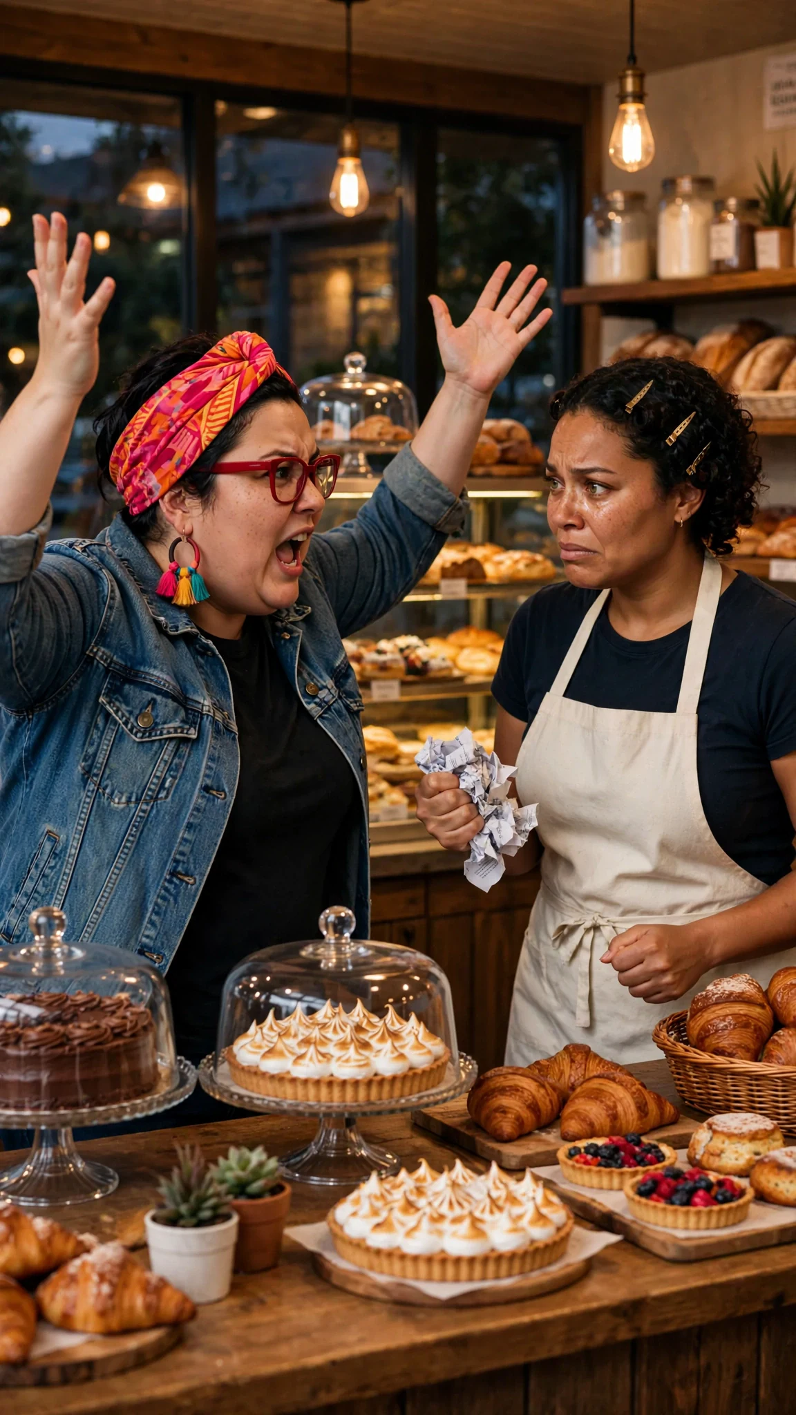 Roxy paces the bakery, furious, while Jolene stands frozen by the counter.